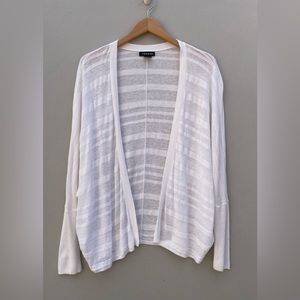Trouve White Linen Blend Simi Sheer Striped Dolman Sleeve Open Cardigan Sz XS